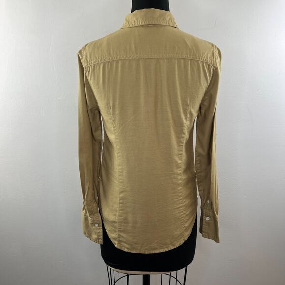 J Crew Tuxedo Plaid Front Pleated Button Down Shirt Blouse Mustard Brown 0 XS - Picture 6 of 9